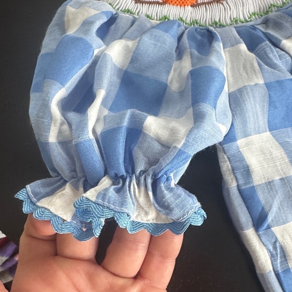 Charming Blue and White Kids Dress with Embroidered Details - Picture 4 of 5